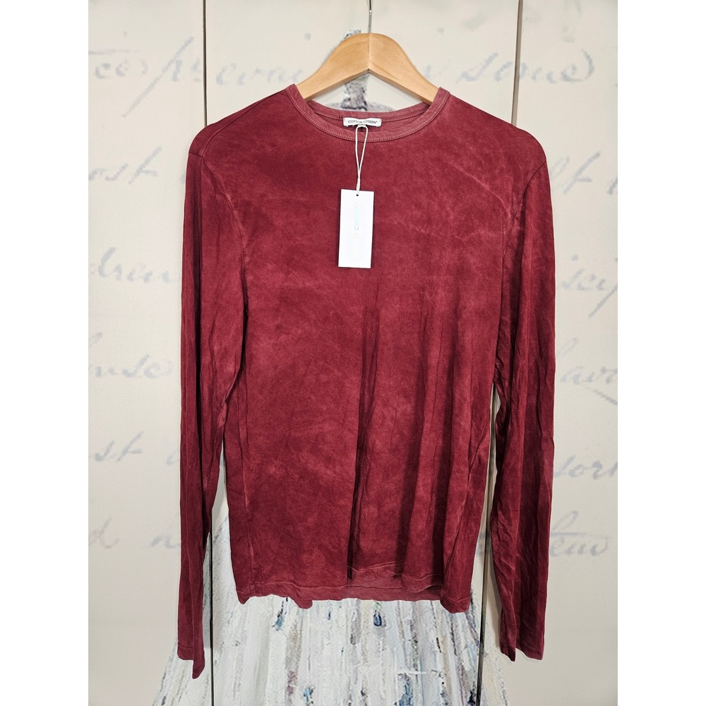 Cotton Citizen Mens Supima Cotton Long Sleeve Tee Burgundy‎ Acid Wash Small